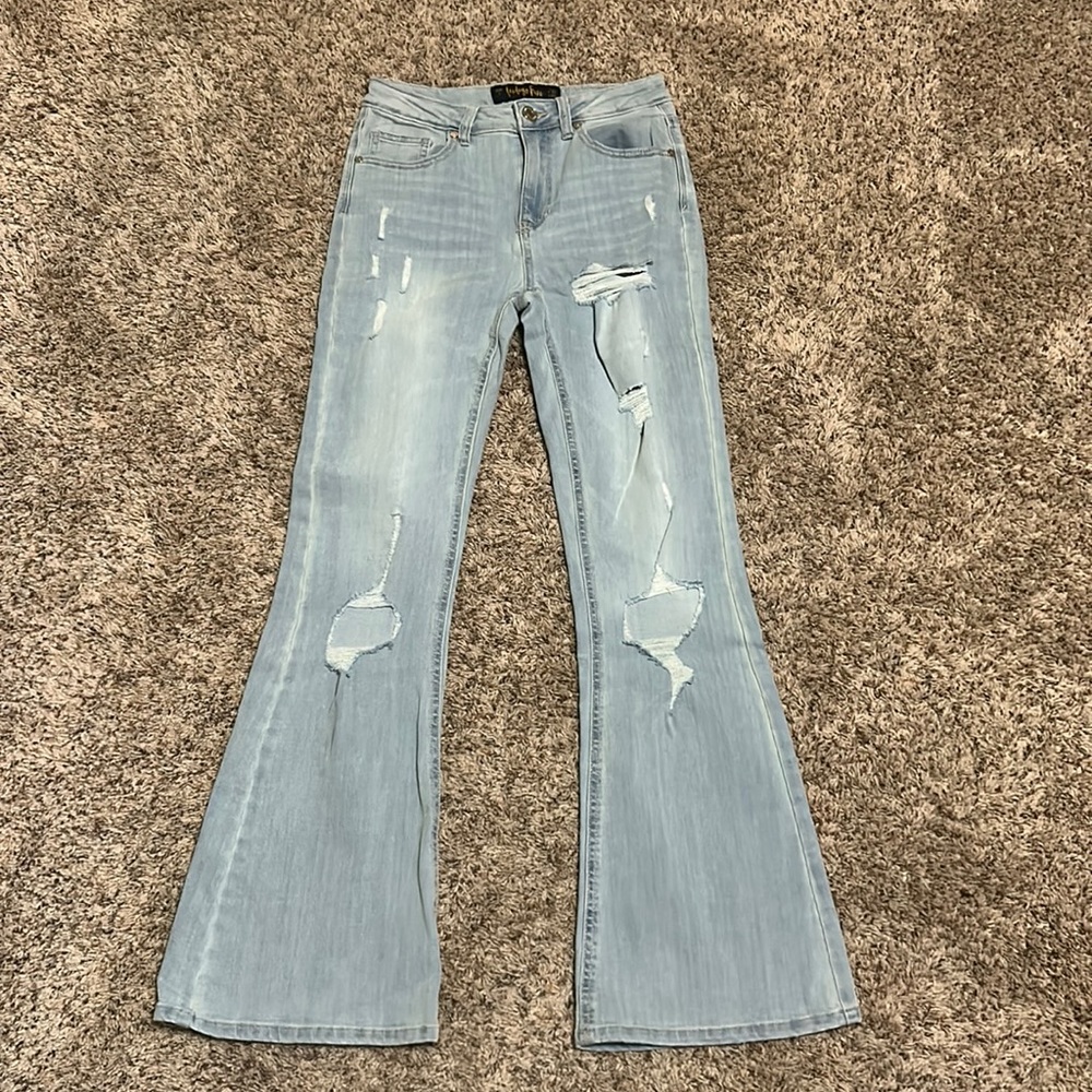 Indigo Rein Distressed Flare Jeans